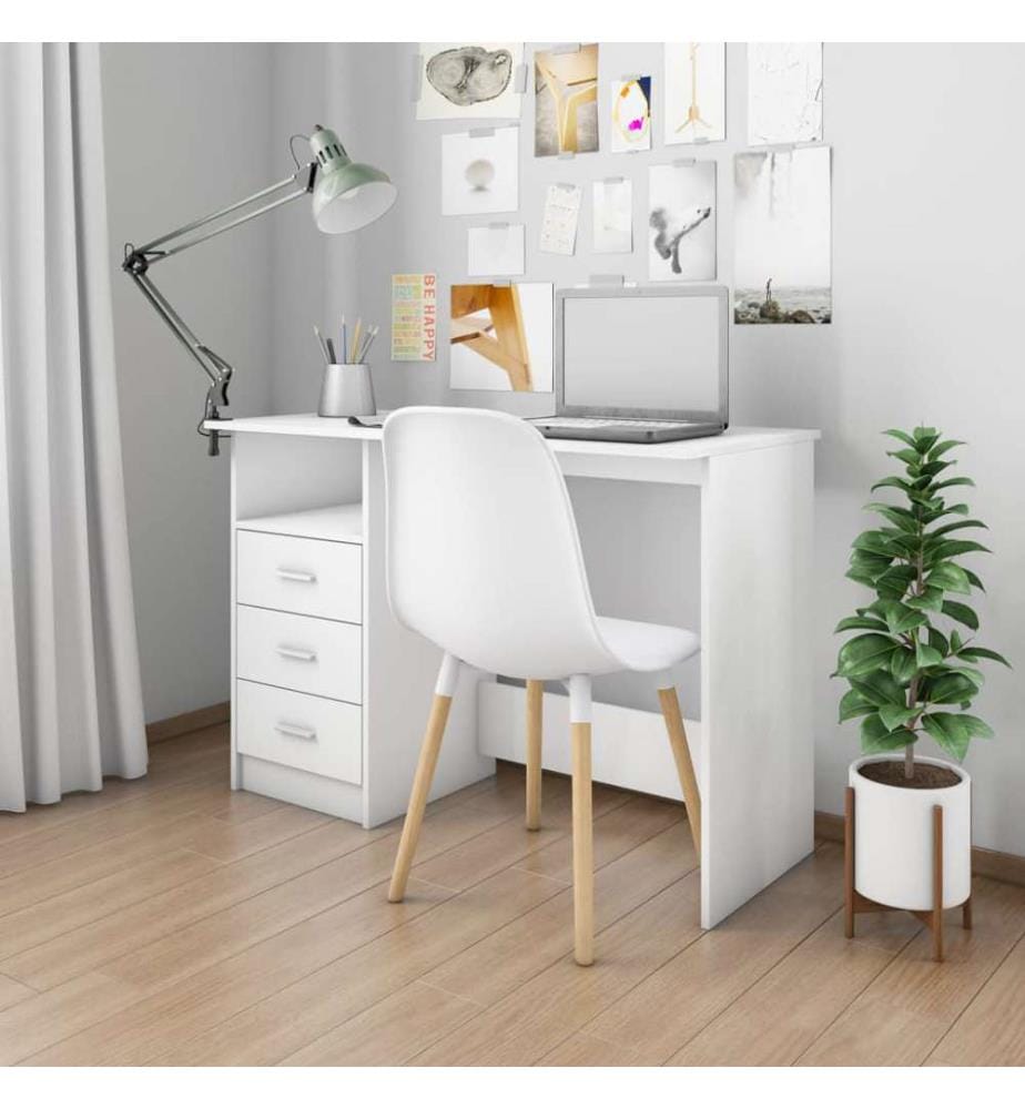 Bureau avec tiroirs Blanc 110x50x76 cm Bois d'ingénierie