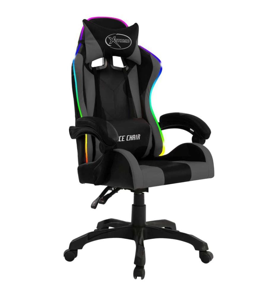 Fauteuil de jeux vidéo avec LED RVB Gris et noir Similicuir