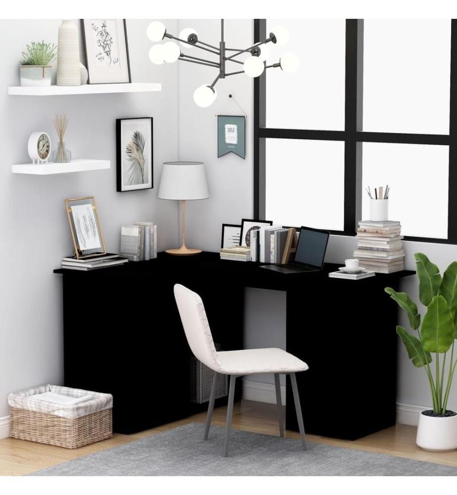 Bureau d'angle Noir 145x100x76 cm Bois d'ingénierie