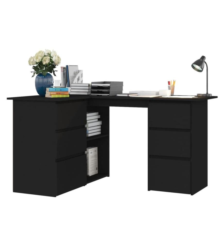 Bureau d'angle Noir 145x100x76 cm Bois d'ingénierie