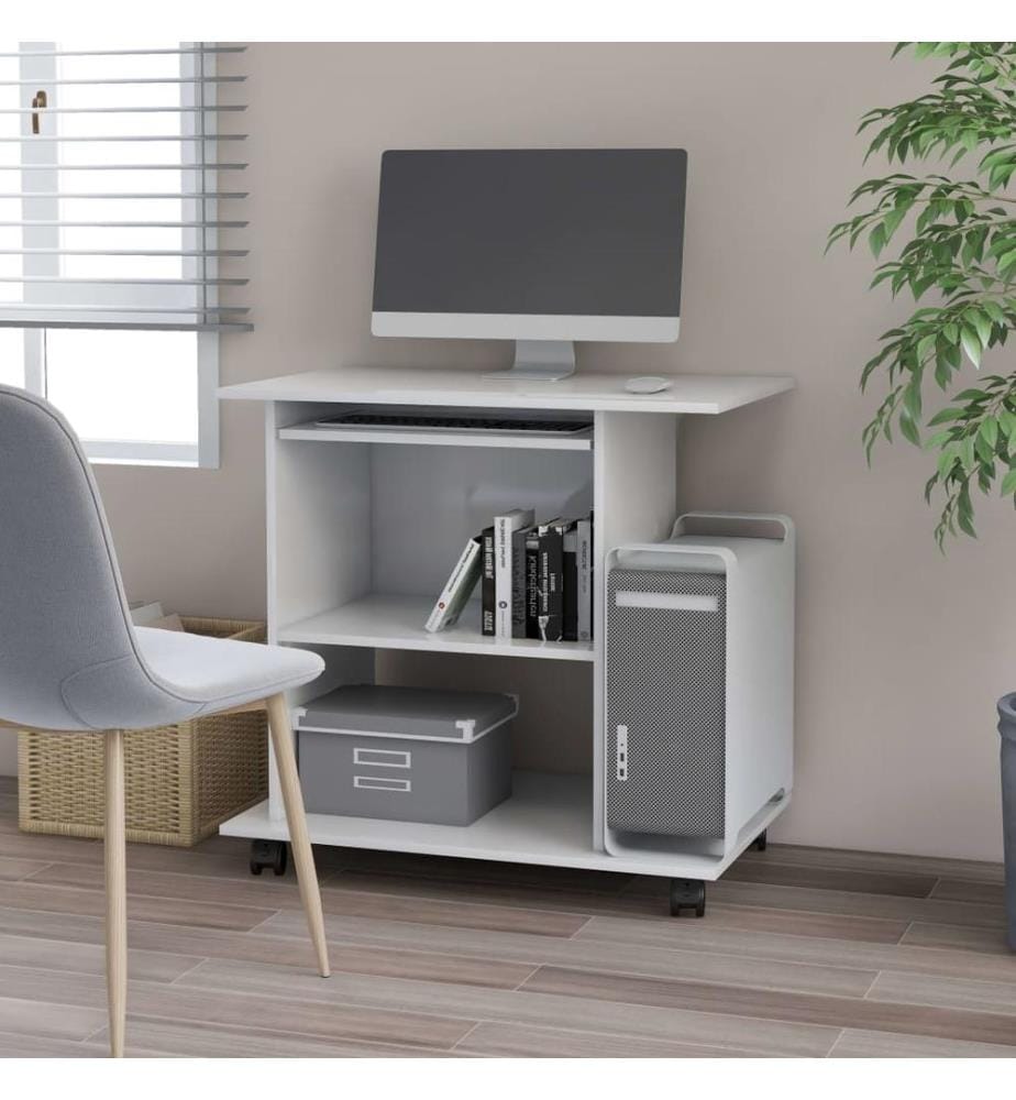 Bureau d'ordinateur Blanc brillant 80x50x75cm Bois d'ingénierie