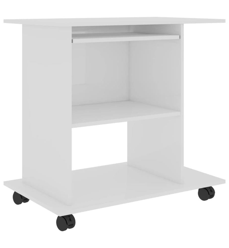 Bureau d'ordinateur Blanc brillant 80x50x75cm Bois d'ingénierie