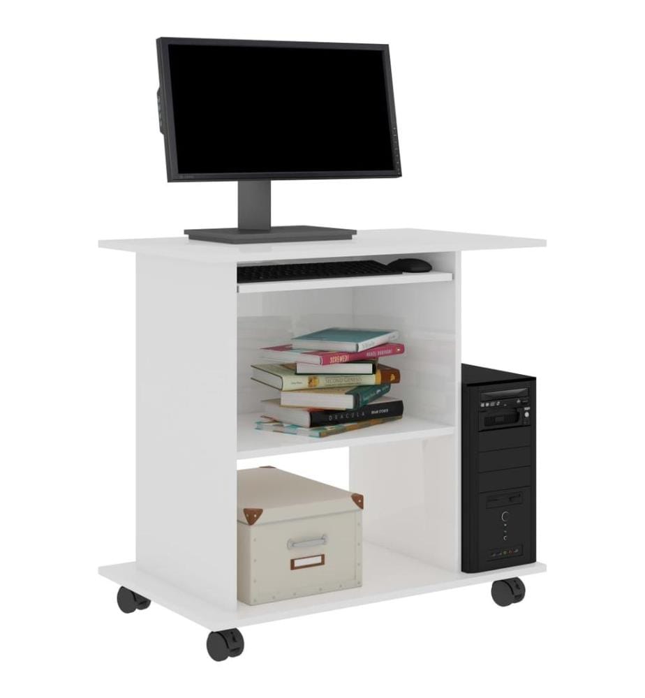 Bureau d'ordinateur Blanc brillant 80x50x75cm Bois d'ingénierie