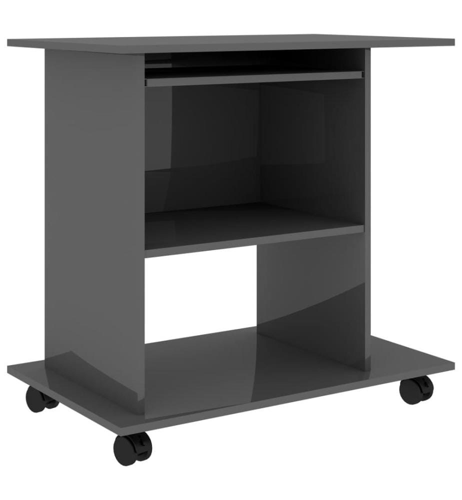 Bureau d'ordinateur Gris brillant 80x50x75 cm Aggloméré
