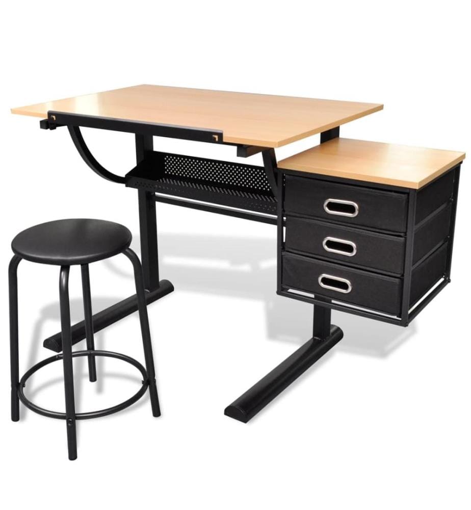 Table à dessin inclinable à 3 tiroirs avec tabouret