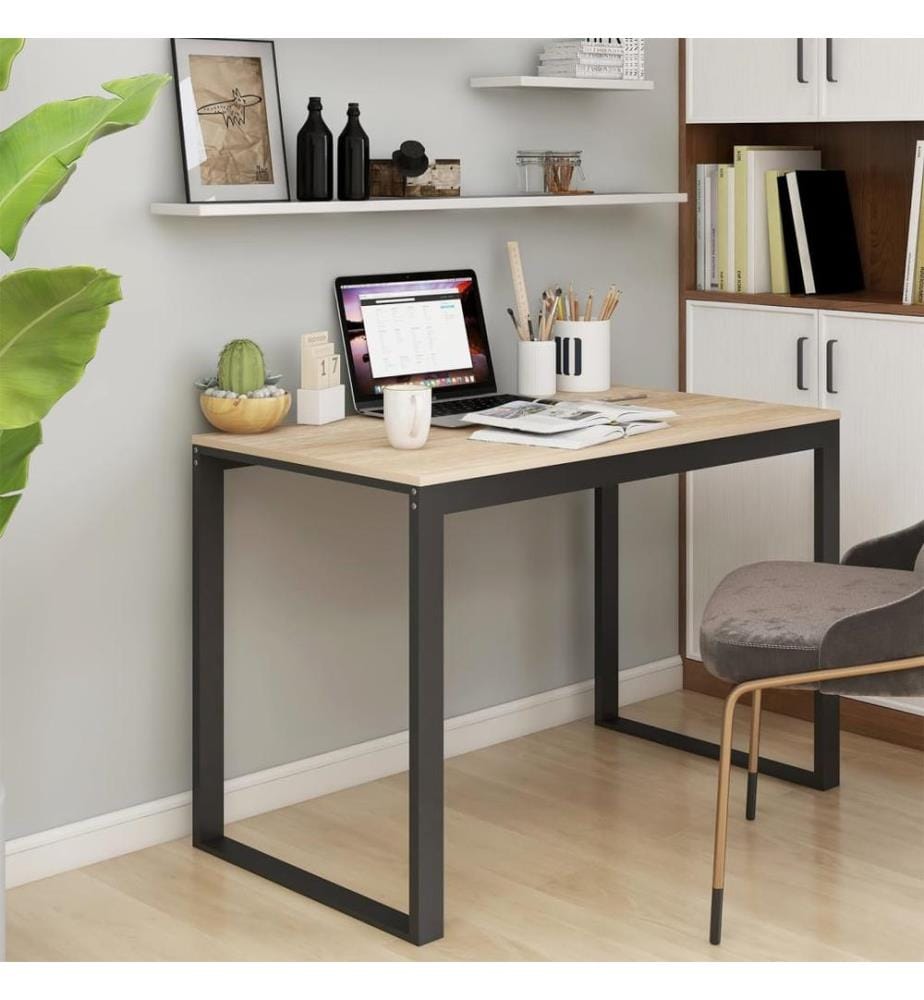 Computertisch Schwarz und Eiche-Optik 110x60x73cm Holzwerkstoff