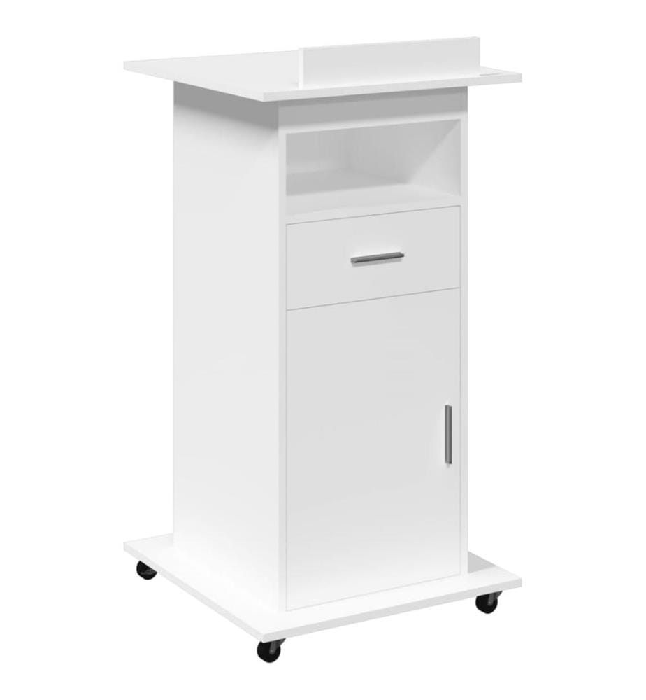 Rednerpult mit Rollen & Schublade Weiss 55x55x107 cm