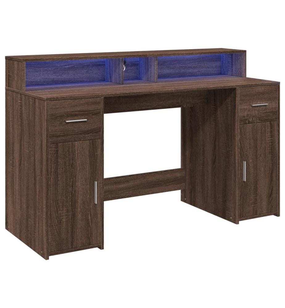 LED-Schreibtisch Braun Eiche-Optik 140x55x91 Holzwerkstoff