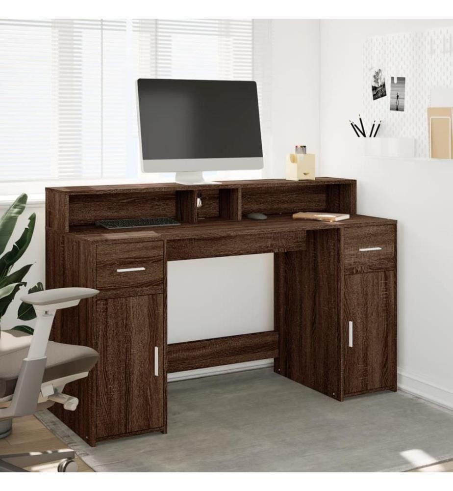 LED-Schreibtisch Braun Eiche-Optik 140x55x91 Holzwerkstoff