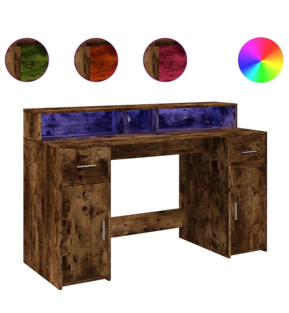LED-Schreibtisch Räuchereiche 140x55x91 cm Holzwerkstoff