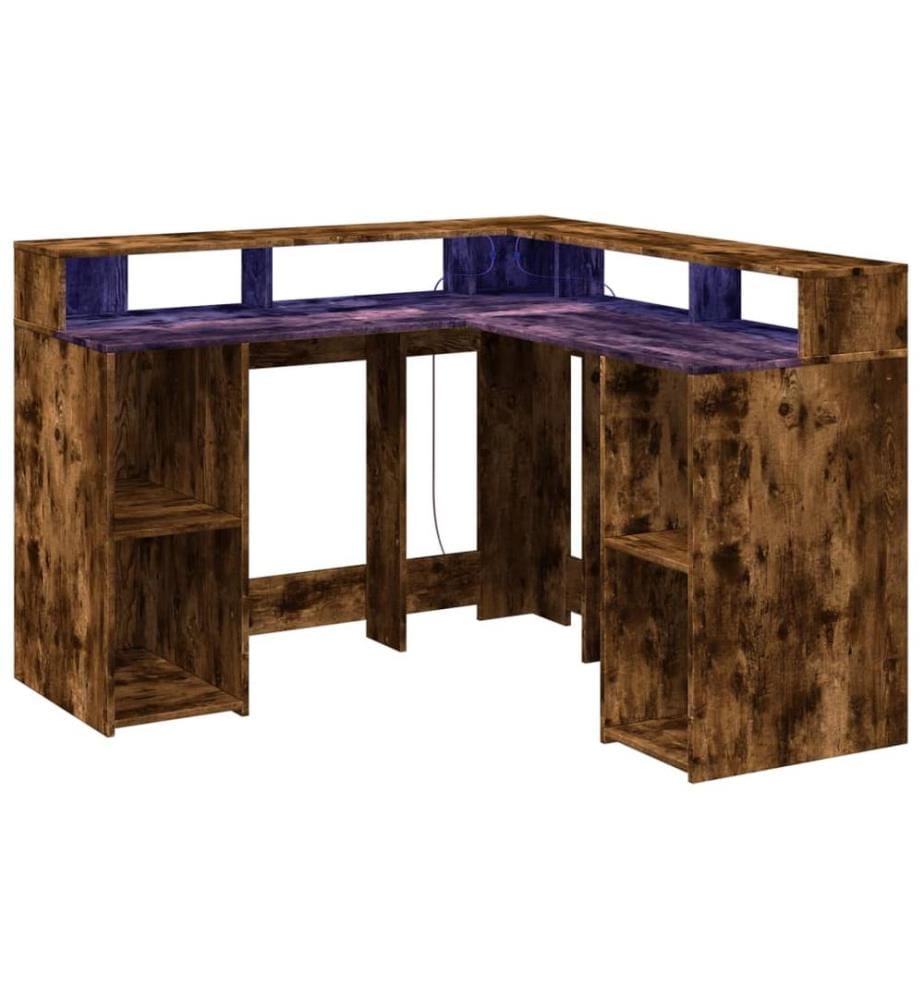 LED-Schreibtisch Räuchereiche 130x130x91 cm Holzwerkstoff