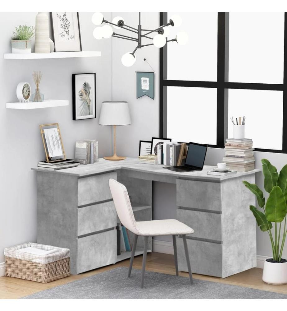Bureau d'angle Gris béton 145x100x76 cm Bois d'ingénierie