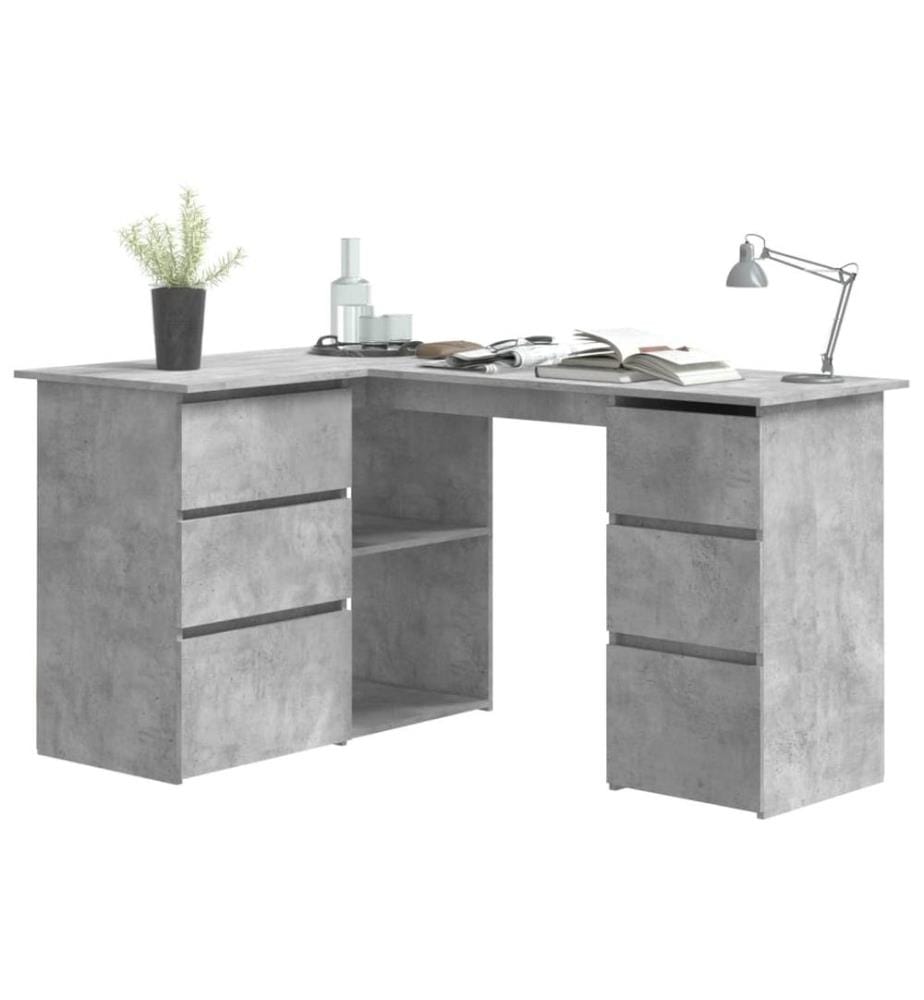 Bureau d'angle Gris béton 145x100x76 cm Bois d'ingénierie
