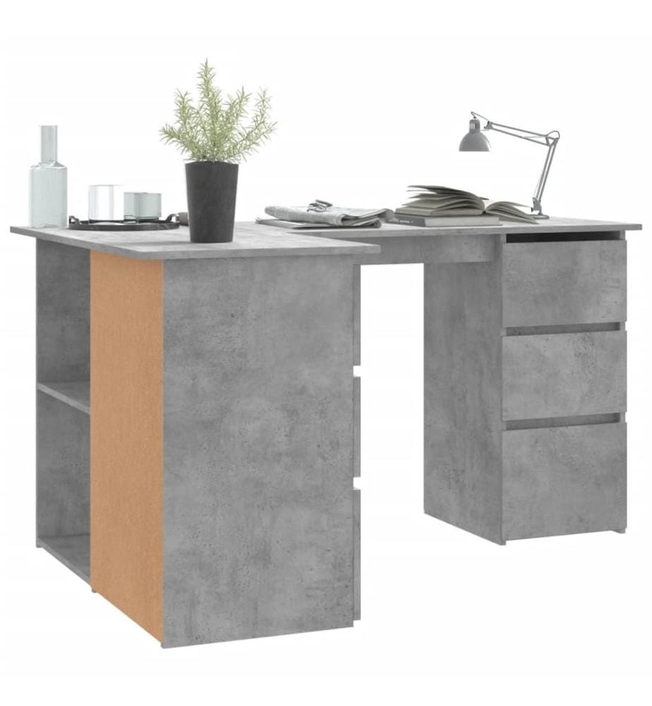 Bureau d'angle Gris béton 145x100x76 cm Bois d'ingénierie