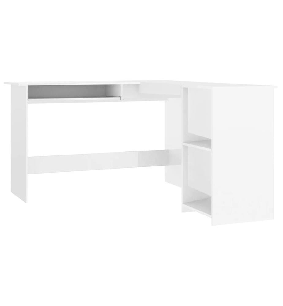 Bureau d'angle en forme de L Blanc brillant Bois d'ingénierie