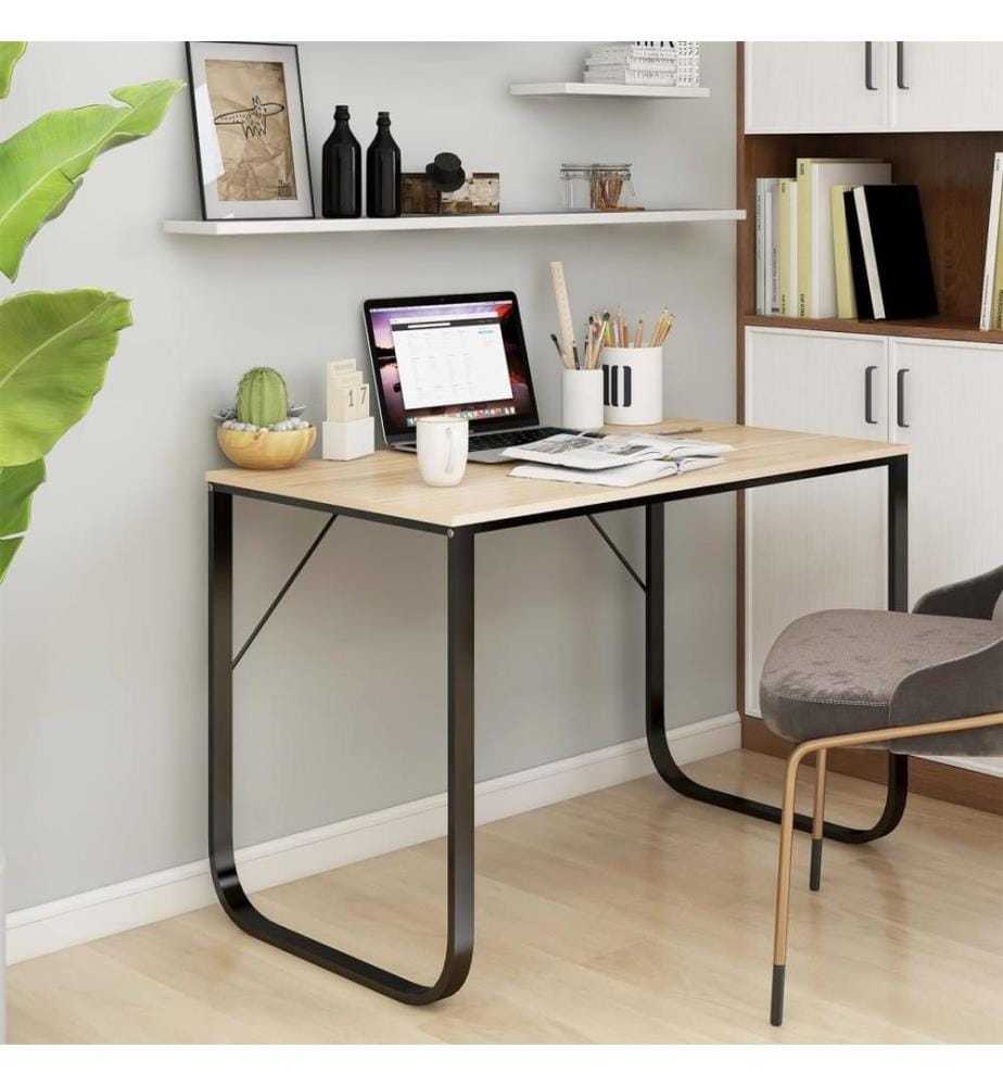 Computertisch Schwarz und Eiche-Optik 110x60x73cm Holzwerkstoff