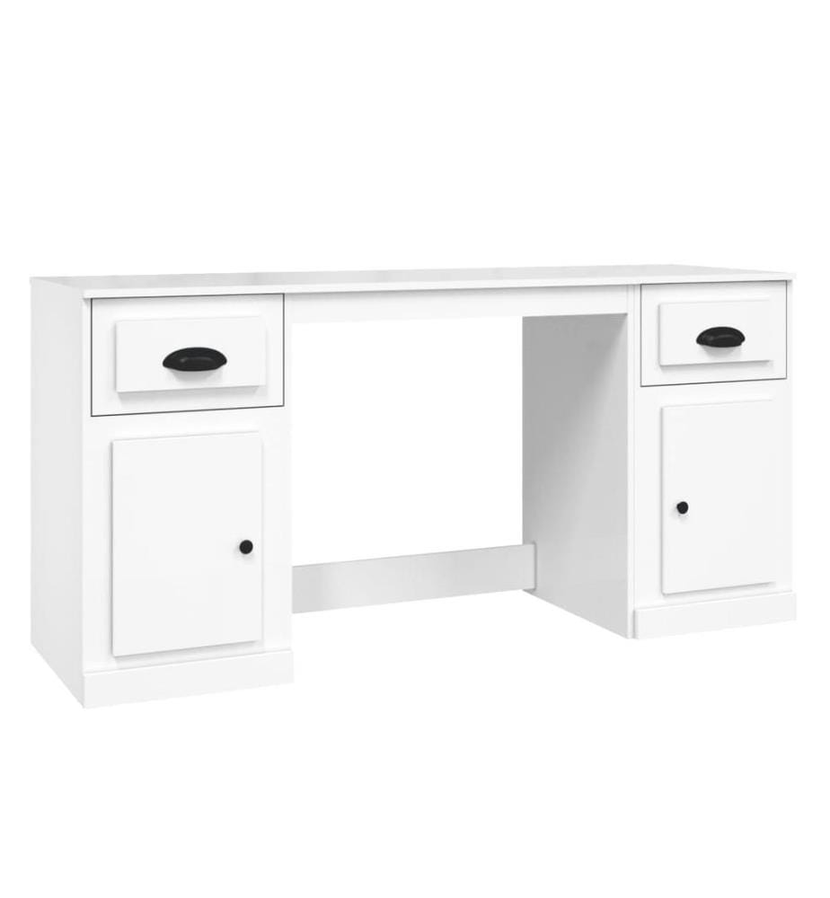 Bureau avec armoire blanc brillant bois d'ingénierie
