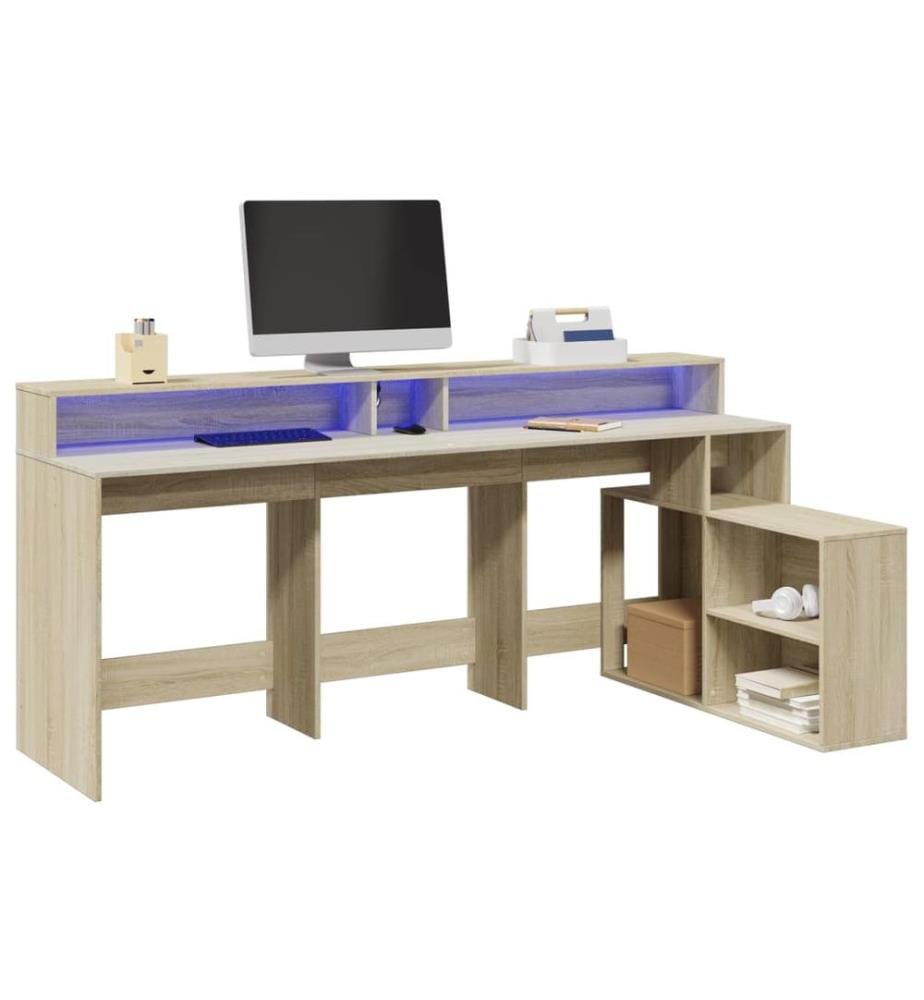 LED-Schreibtisch Sonoma-Eiche 200x104x91 cm Holzwerkstoff
