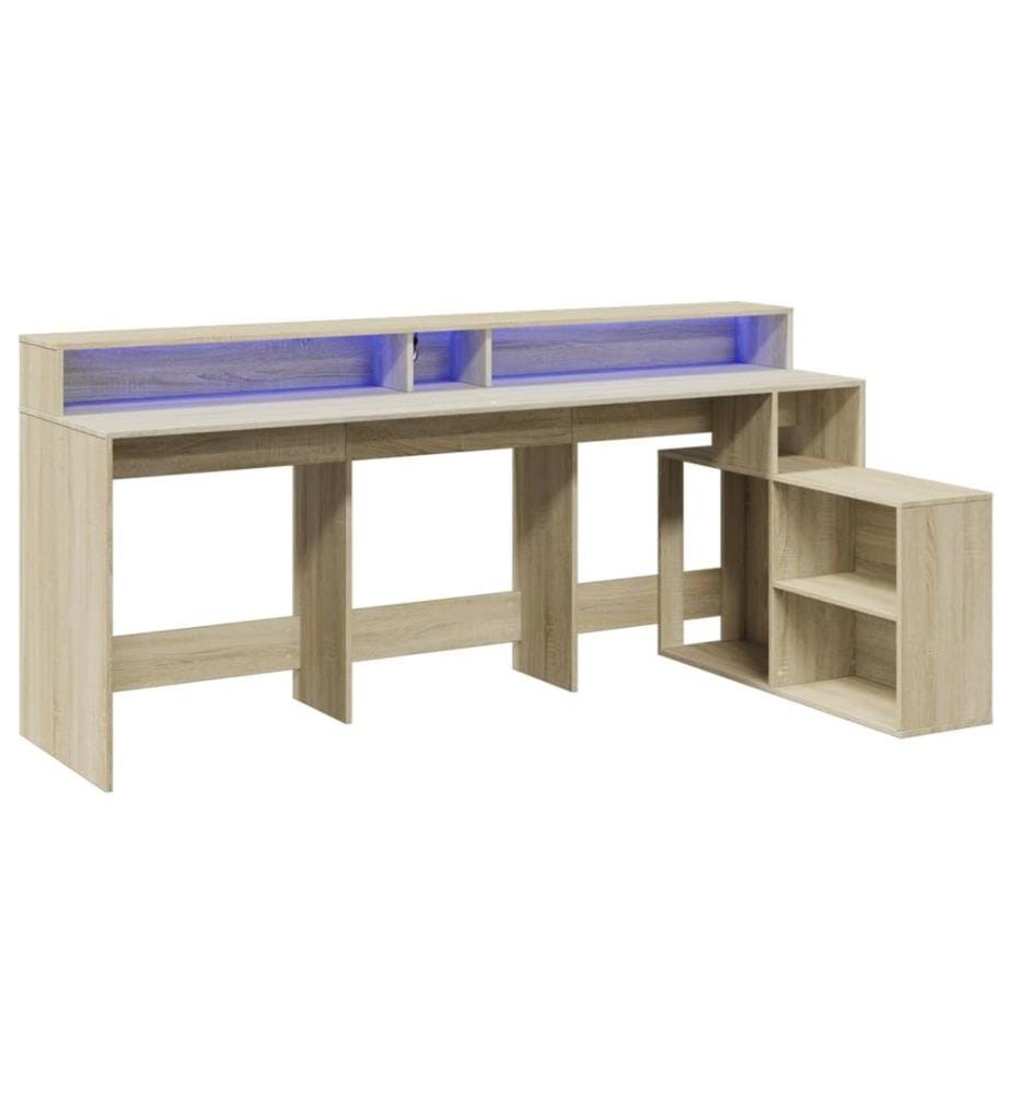 LED-Schreibtisch Sonoma-Eiche 200x104x91 cm Holzwerkstoff