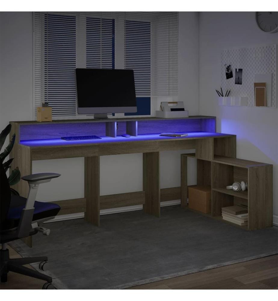 LED-Schreibtisch Sonoma-Eiche 200x104x91 cm Holzwerkstoff