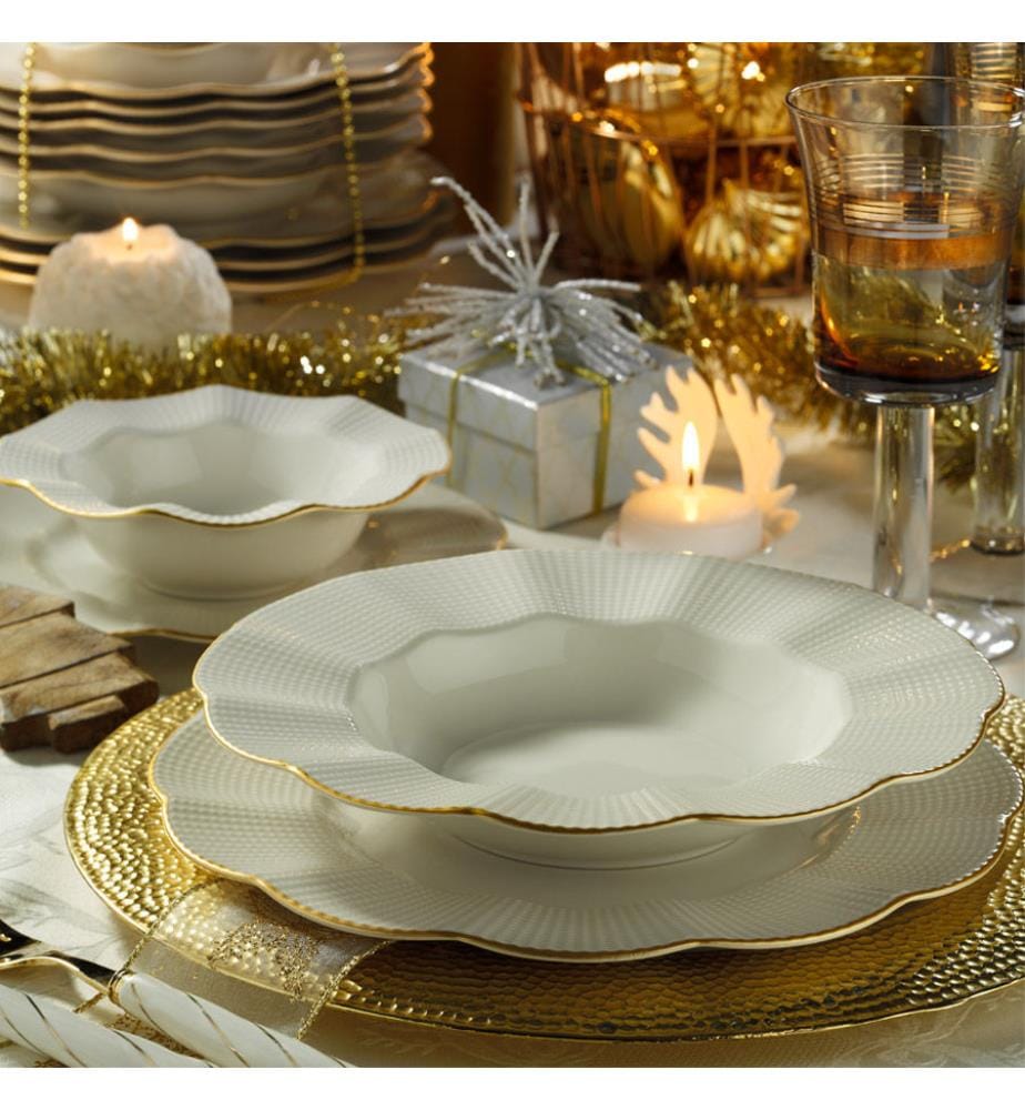 Service de Table 24 Pièces - Crème Et Doré