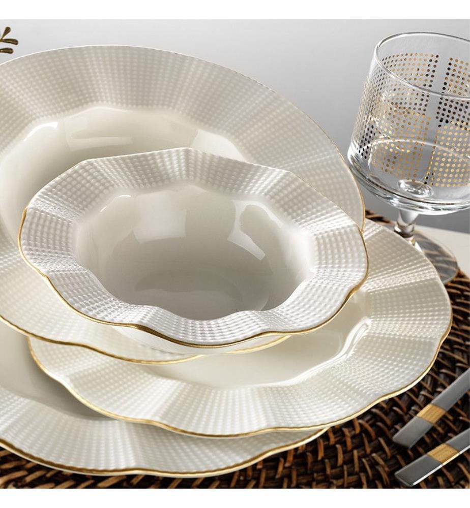 Service de Table 24 Pièces - Crème Et Doré