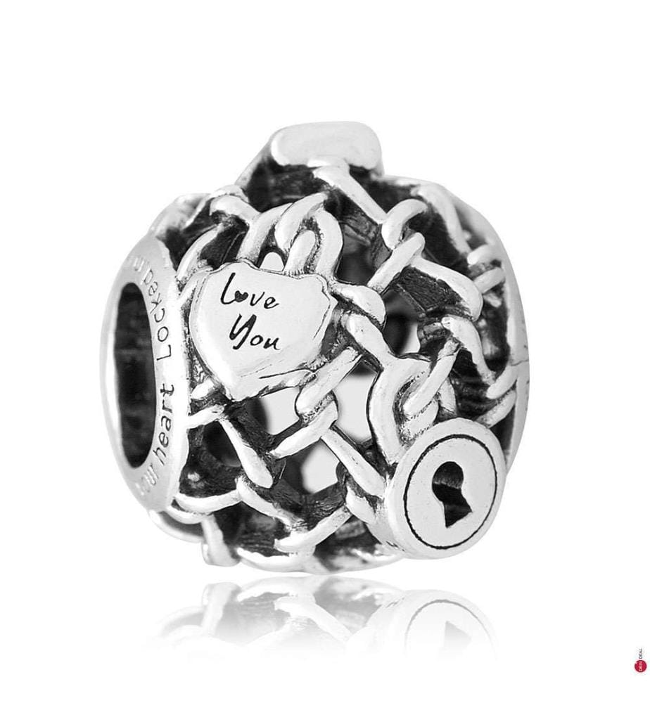 Charm Openwork Chain Link Padlock - Argento