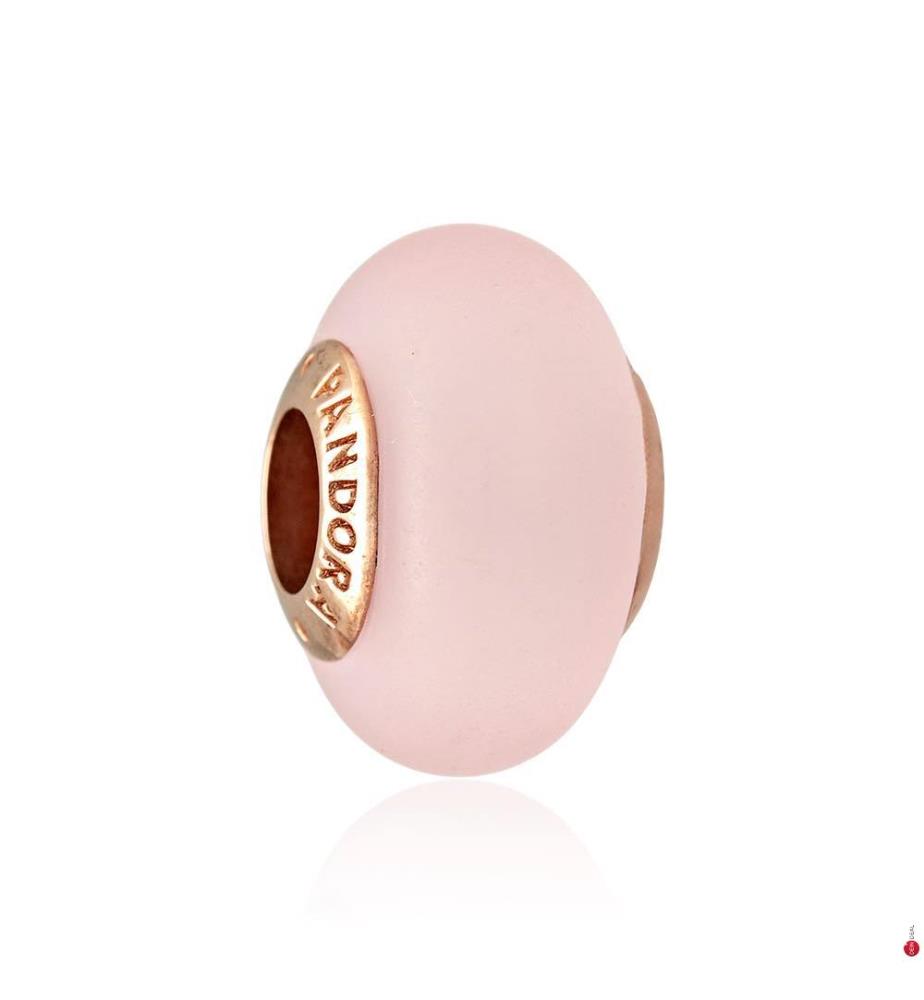 Muranoglas Charm Matt Pink - Rotvergoldetes Metall