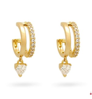Orecchini a forma di cuore - placcati in oro 14 carati con zirconi chiari