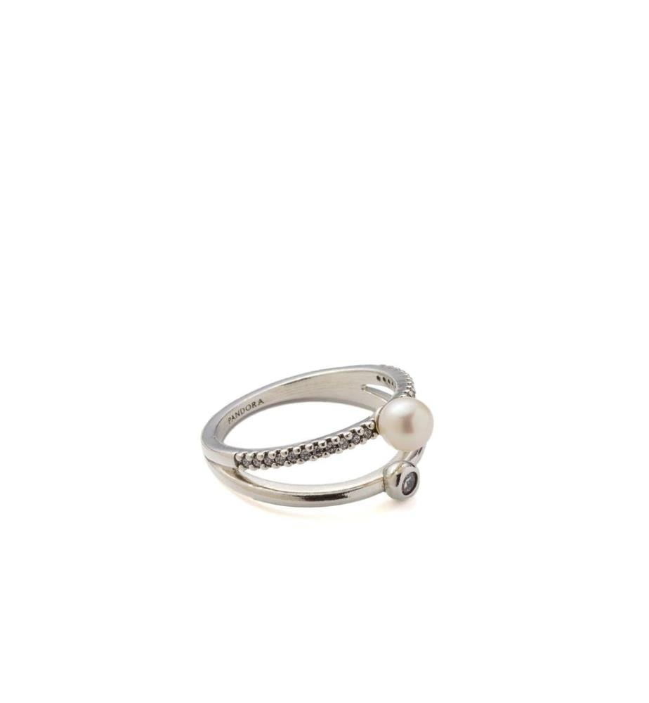 Behandelte Süsswasser-Zuchtperle & Pavé Double Band Ring - Silber