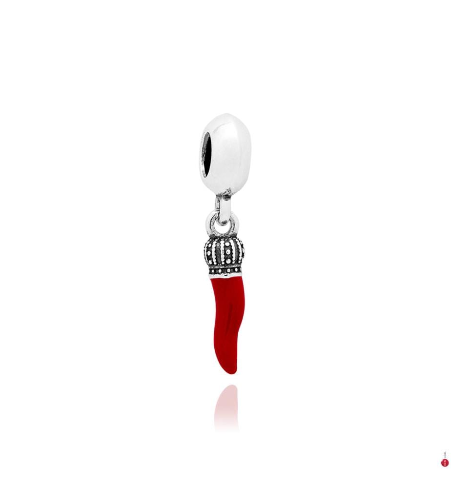 Charm-Anhänger Corne Porte Bonheur - Rot und Silber