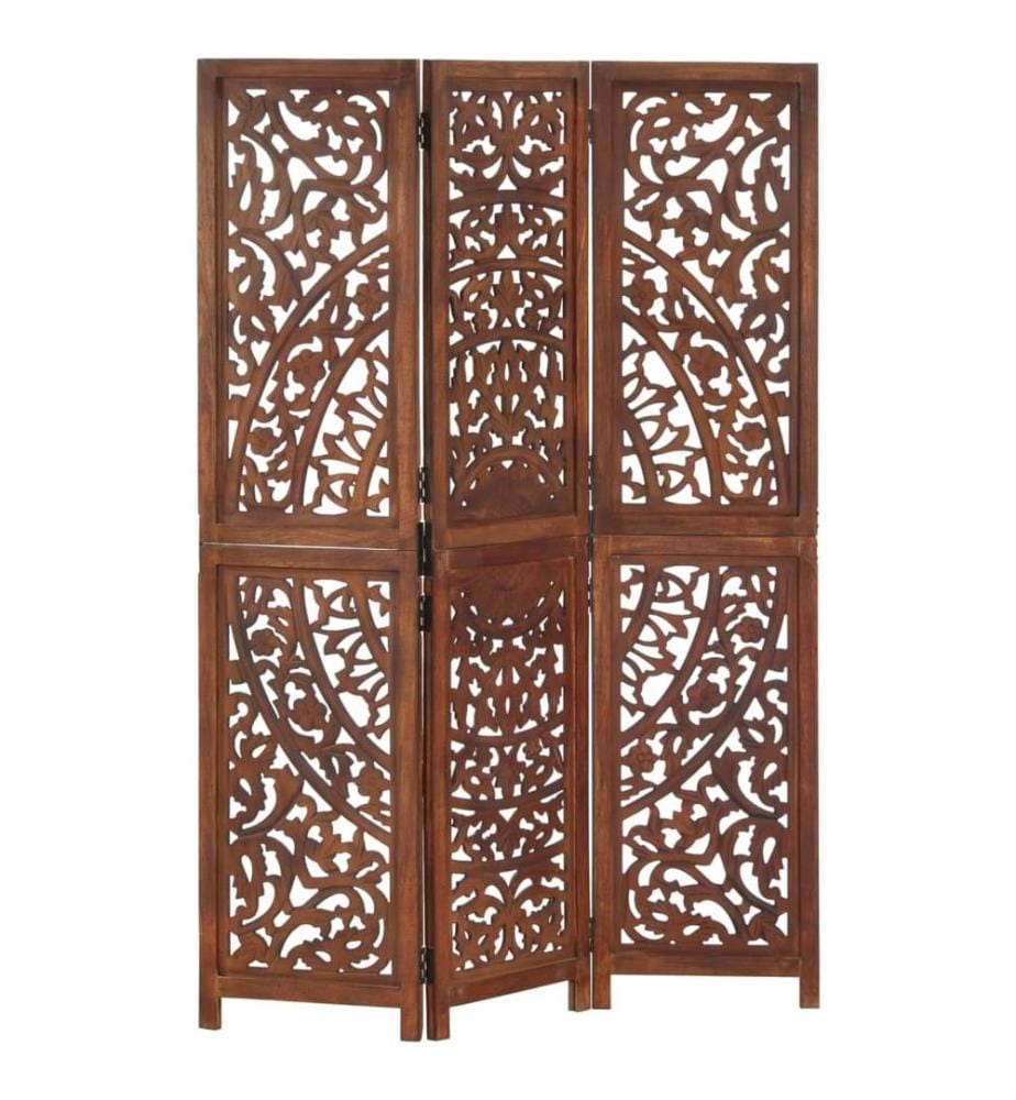 Cloison de séparation 3 panneaux Marron 120x165cm Bois manguier