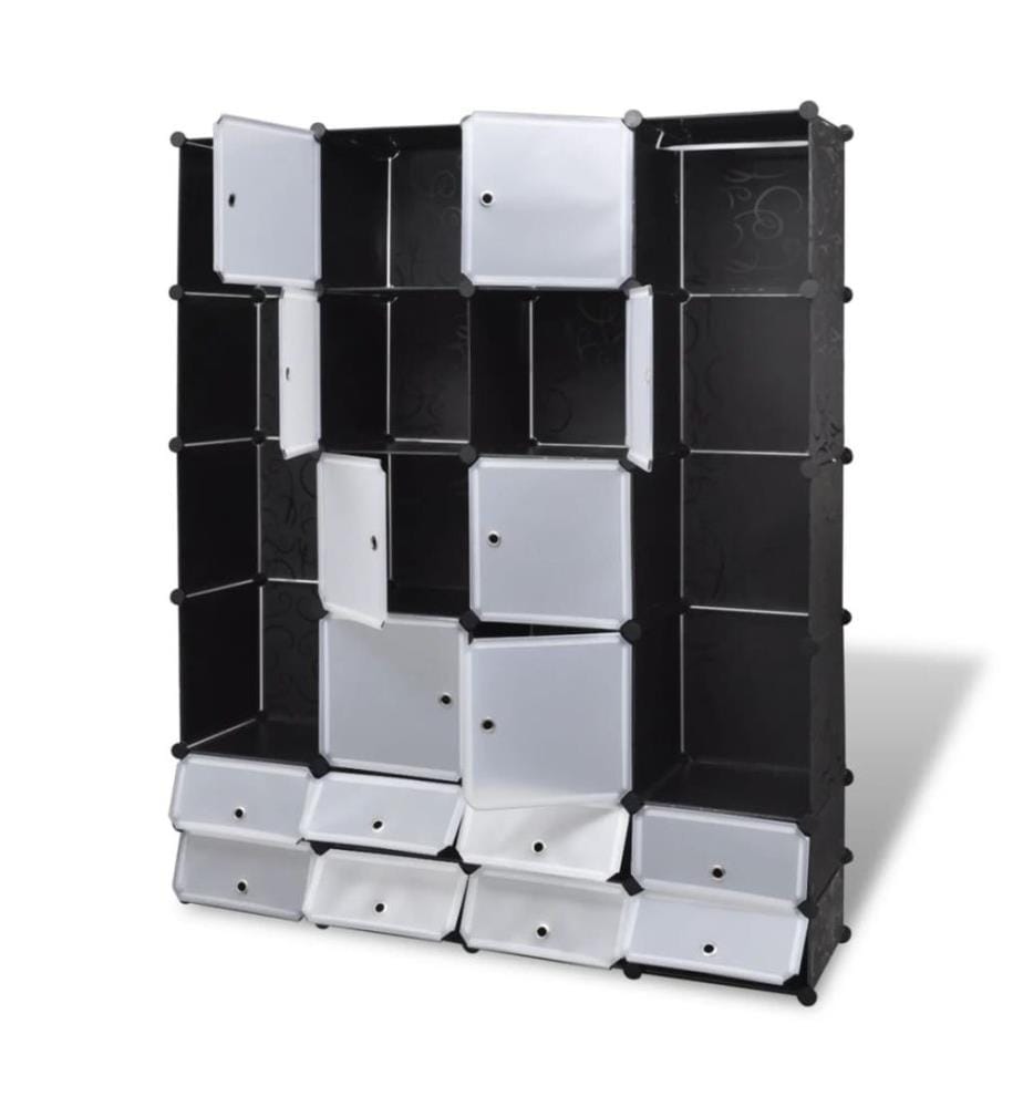 Armoire modulaire 18 compartiments Noir et blanc 37x146x180,5cm