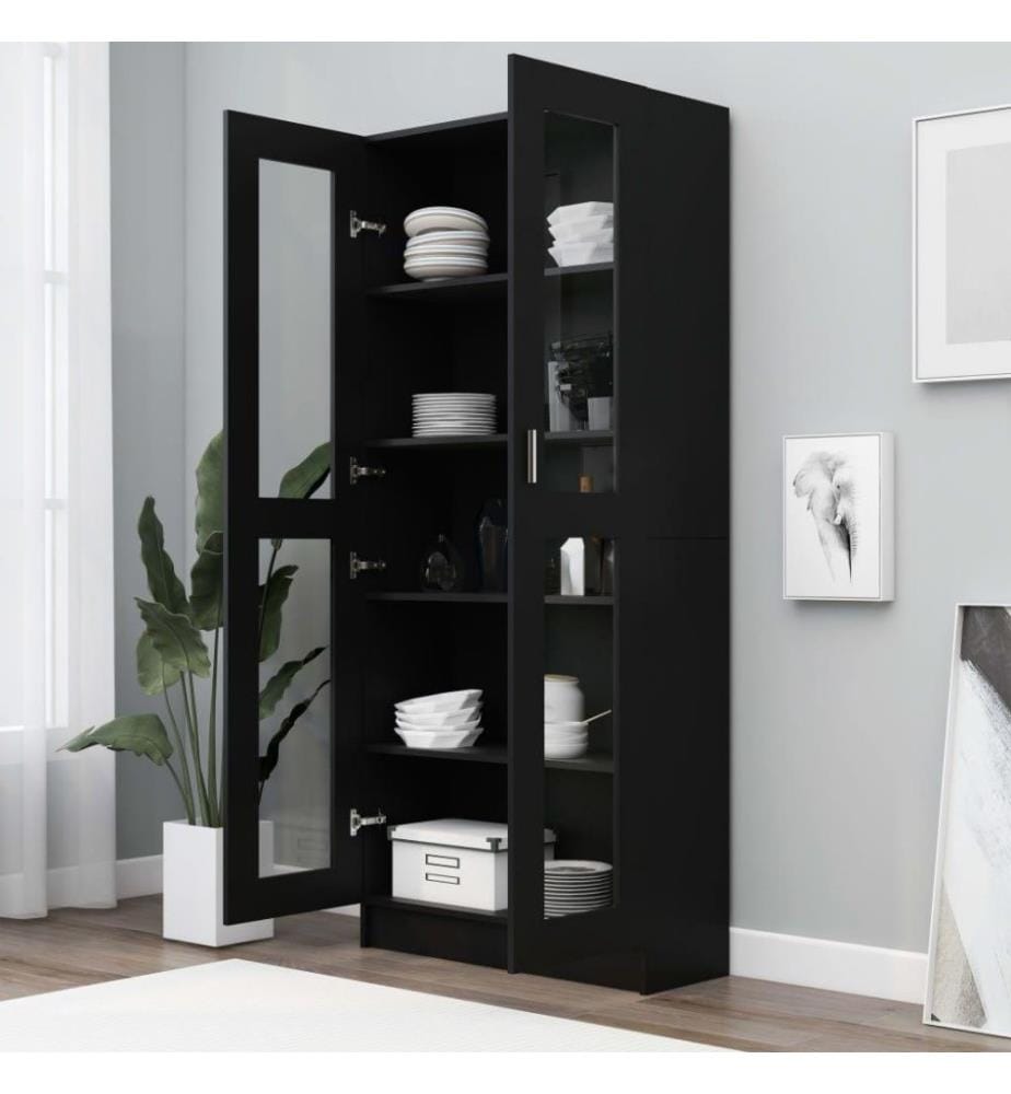 Vitrinenschrank Schwarz 82,5x30,5x185,5 cm Holzwerkstoff