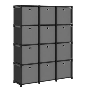 Würfel-Regal mit Boxen 12 Fächer Schwarz 103x30x141 cm Stoff