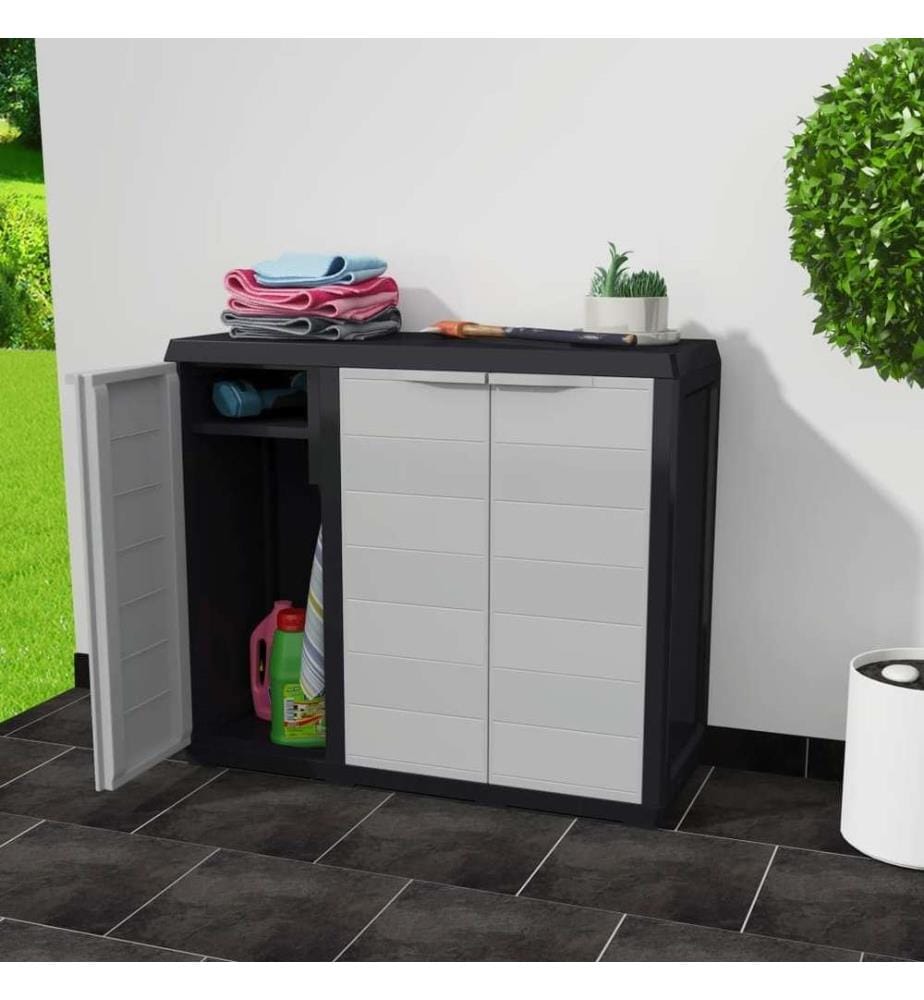 Gartenschrank mit 2 Regalen Schwarz und Grau