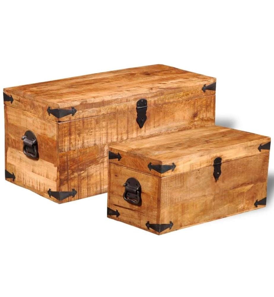 Coffre de rangement 2 pcs Bois massif de manguier