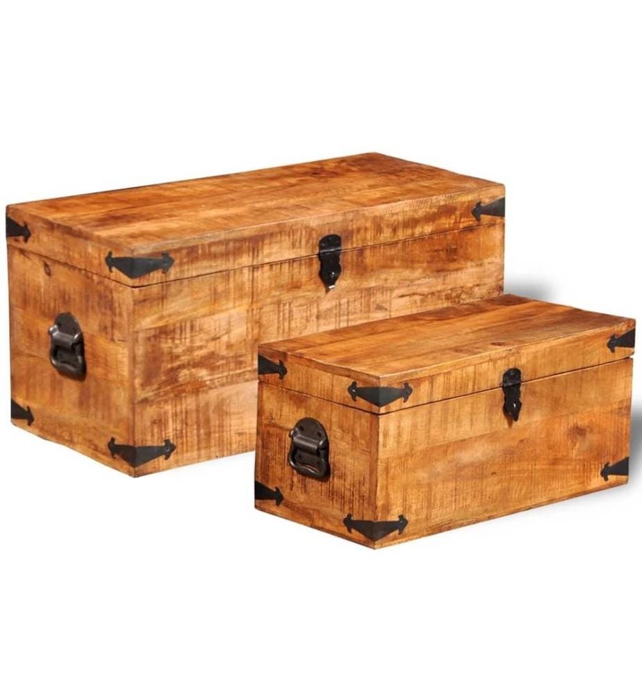 Coffre de rangement 2 pcs Bois massif de manguier