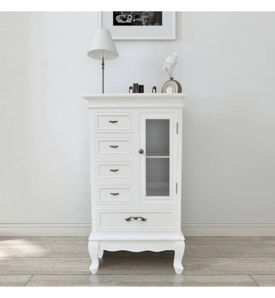 Armoire avec 5 tiroirs et 2 étagères Blanc