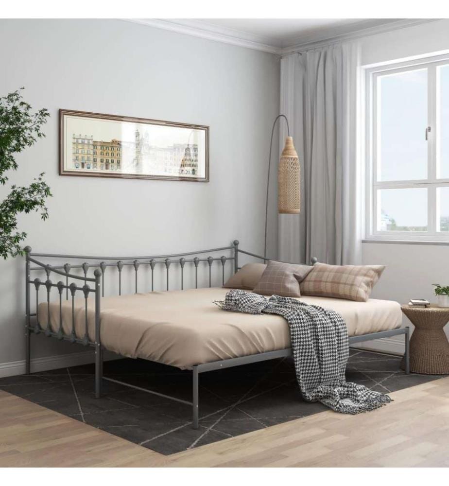 Cadre de canapé-lit extensible Gris Métal 90x200 cm