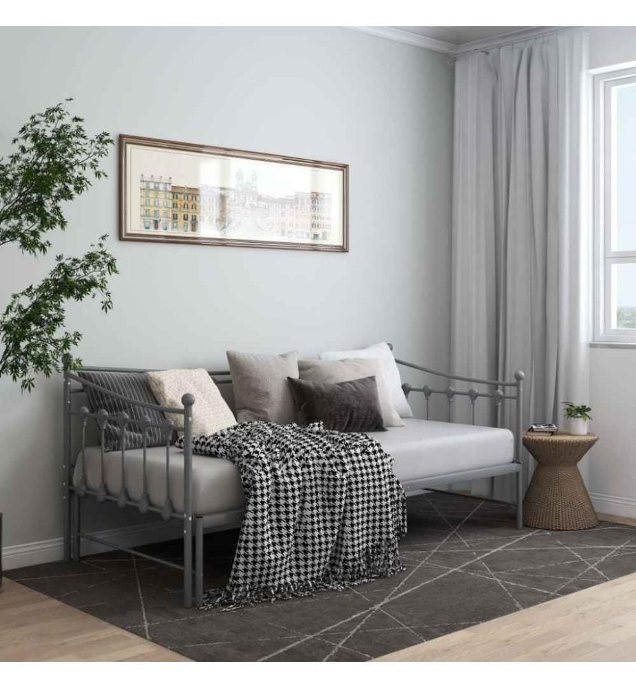 Cadre de canapé-lit extensible Gris Métal 90x200 cm