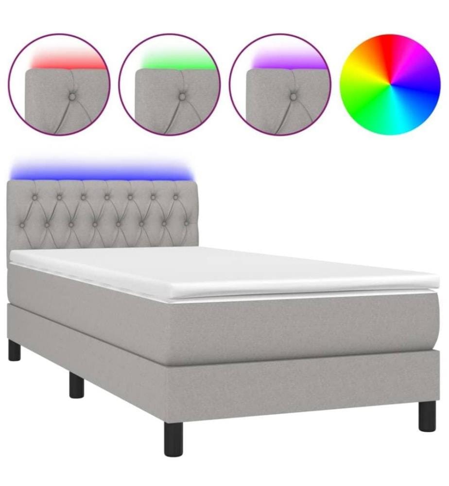 Boxspringbett mit Matratze & LED Hellgrau 90x190 cm Stoff