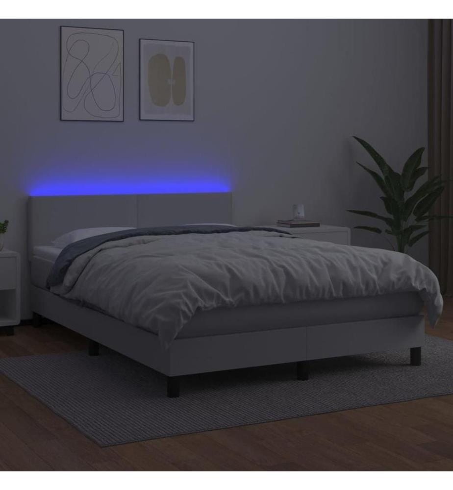 Boxspringbett mit Matratze & LED Weiss 140x200 cm Kunstleder