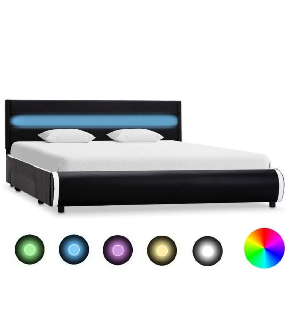 Bettgestell mit LED Schwarz Kunstleder 140×200 cm