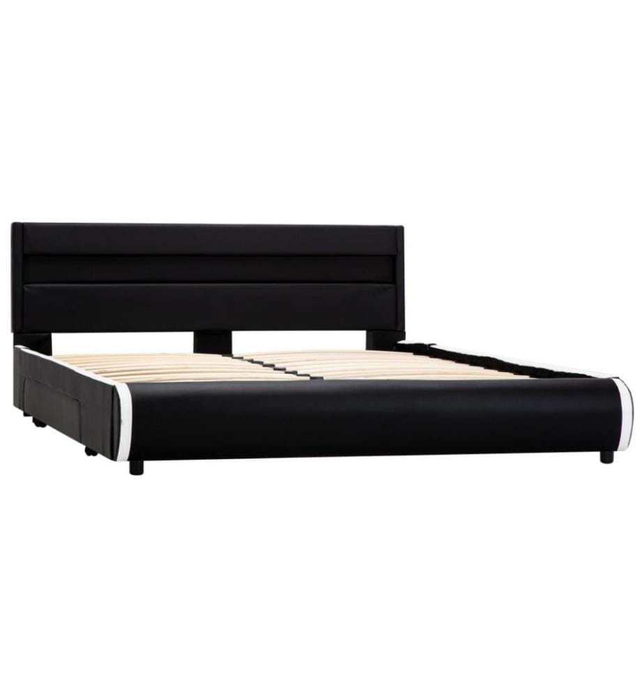 Bettgestell mit LED Schwarz Kunstleder 140×200 cm