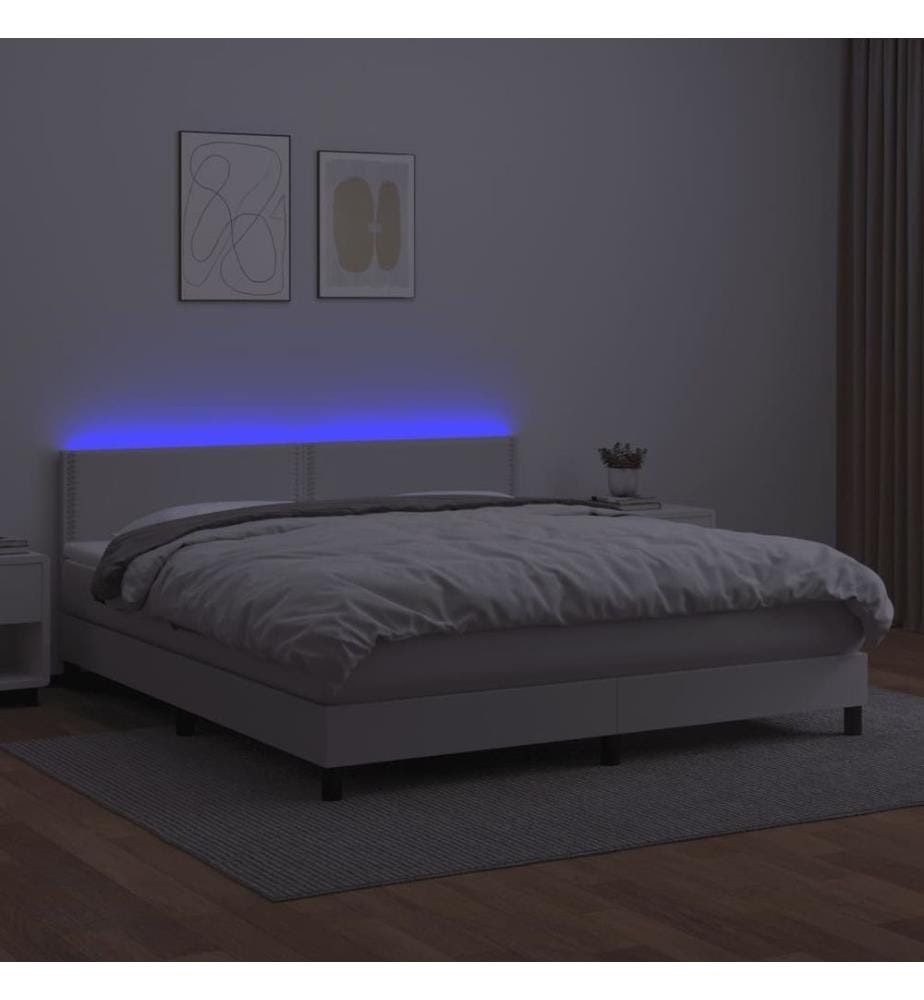 Boxspringbett mit Matratze & LED Weiss 180x200 cm Kunstleder