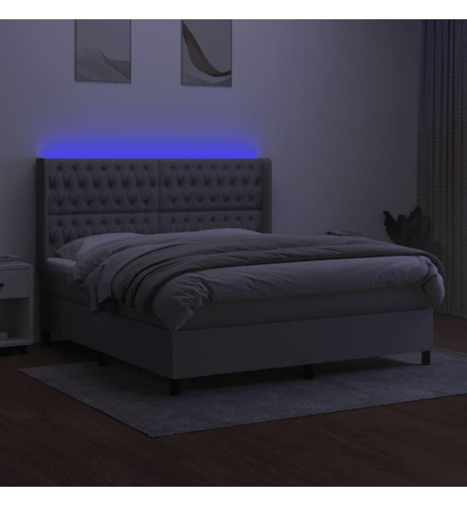 Boxspringbett mit Matratze & LED Hellgrau 180x200 cm Stoff