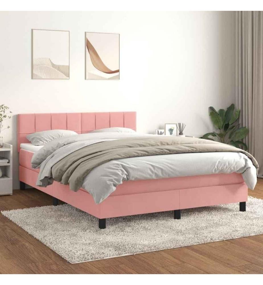 Boxspringbett mit Matratze Rosa 140x200 cm Samt