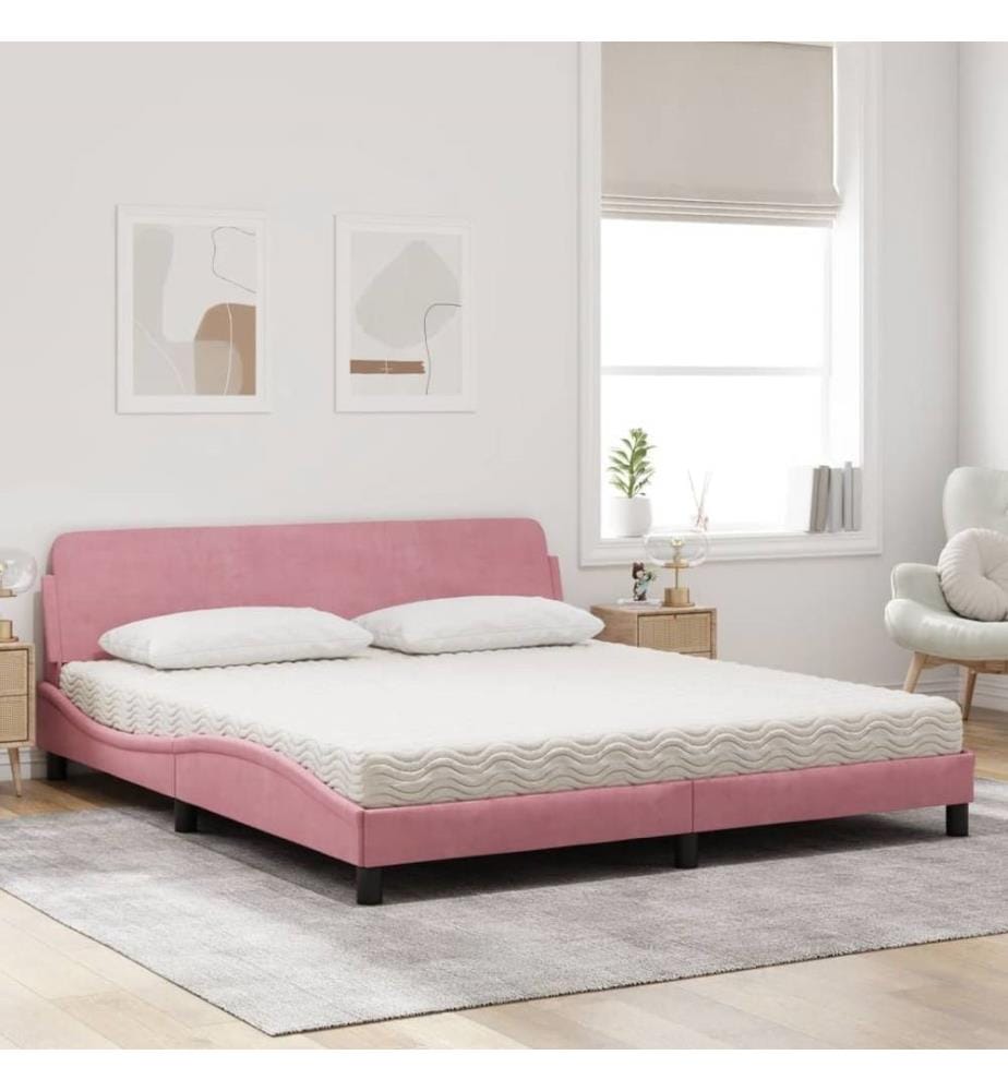 Bett mit Matratze Rosa 180x200 cm Samt