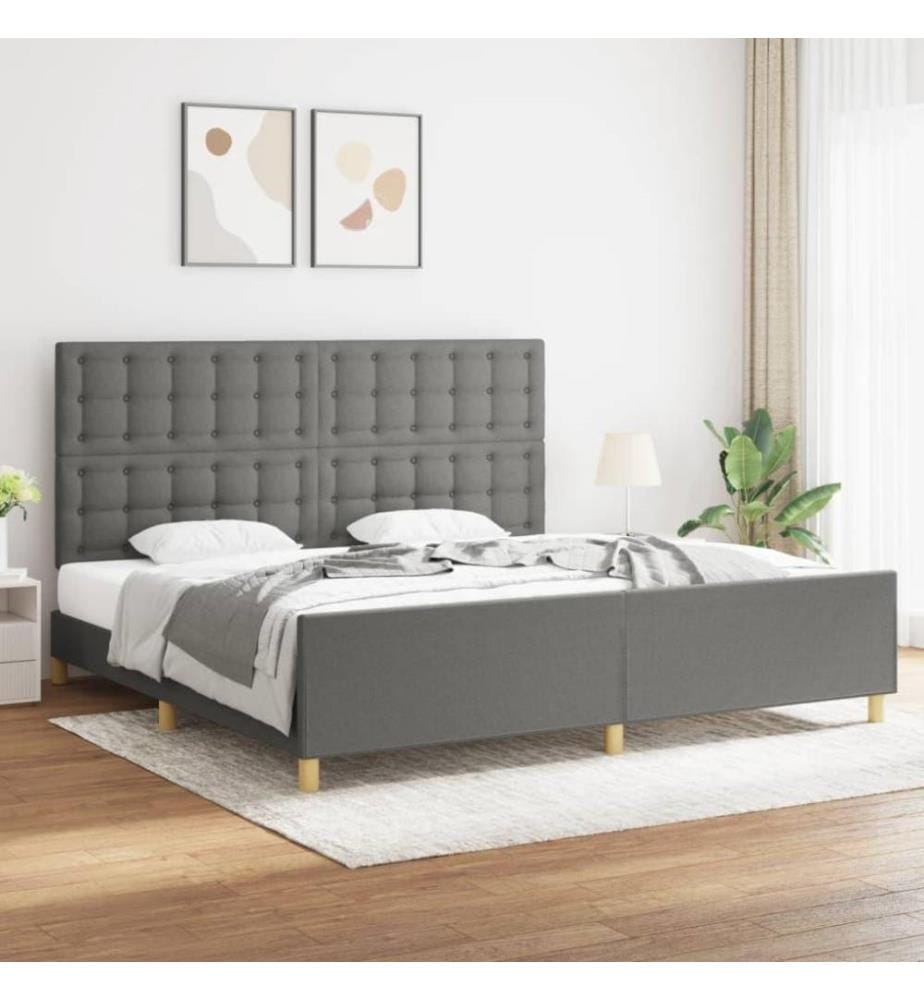 Bettgestell mit Kopfteil Dunkelgrau 200x200 cm Stoff